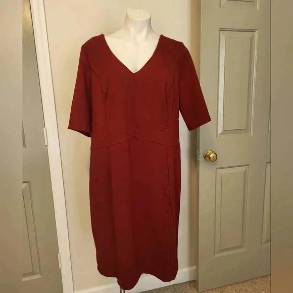 Eloquii 9 to 5 Stretch Minimalist Career Work Burgundy Red Knee Length Dress(20) - Picture 3 of 11